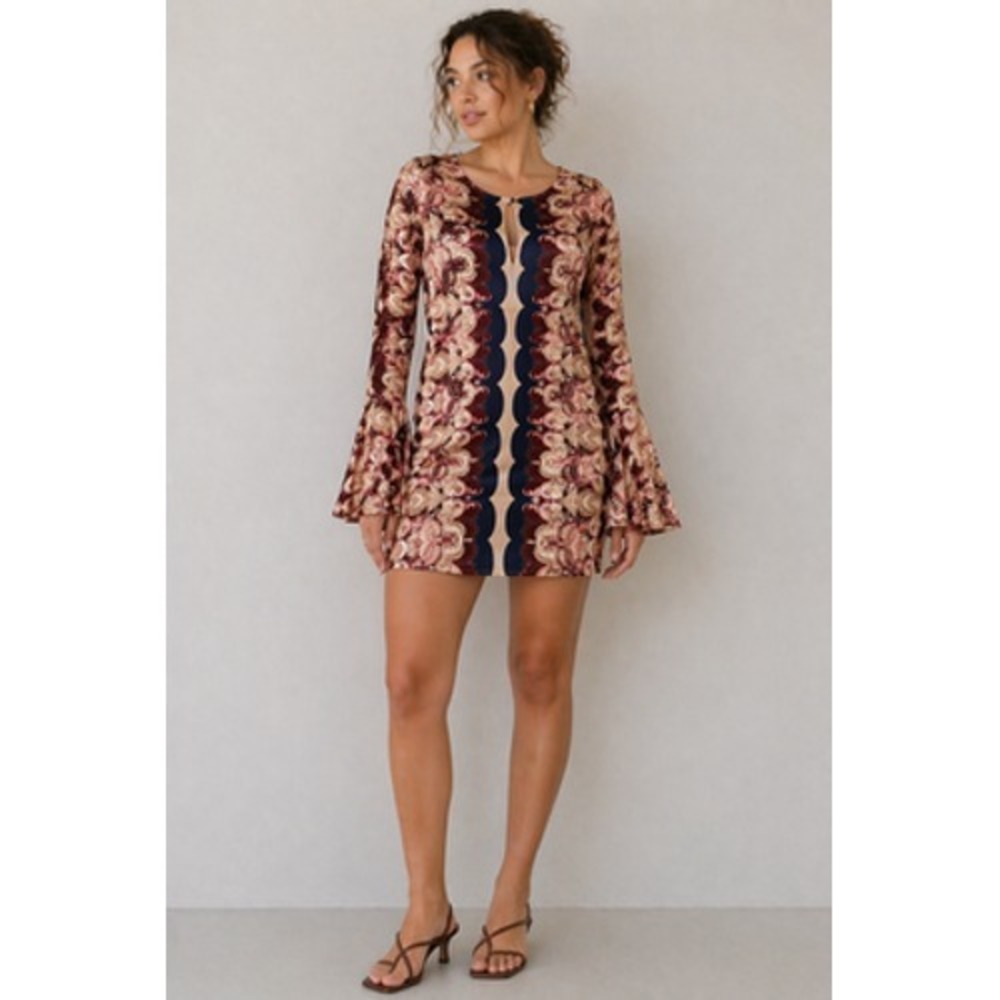 Free People Burgundy Navy Floral Print Mini Dress